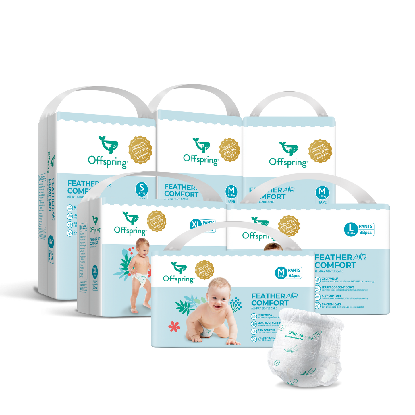 Offspring® FeatherAir Comfort Diapers - 6 Pack Bundle