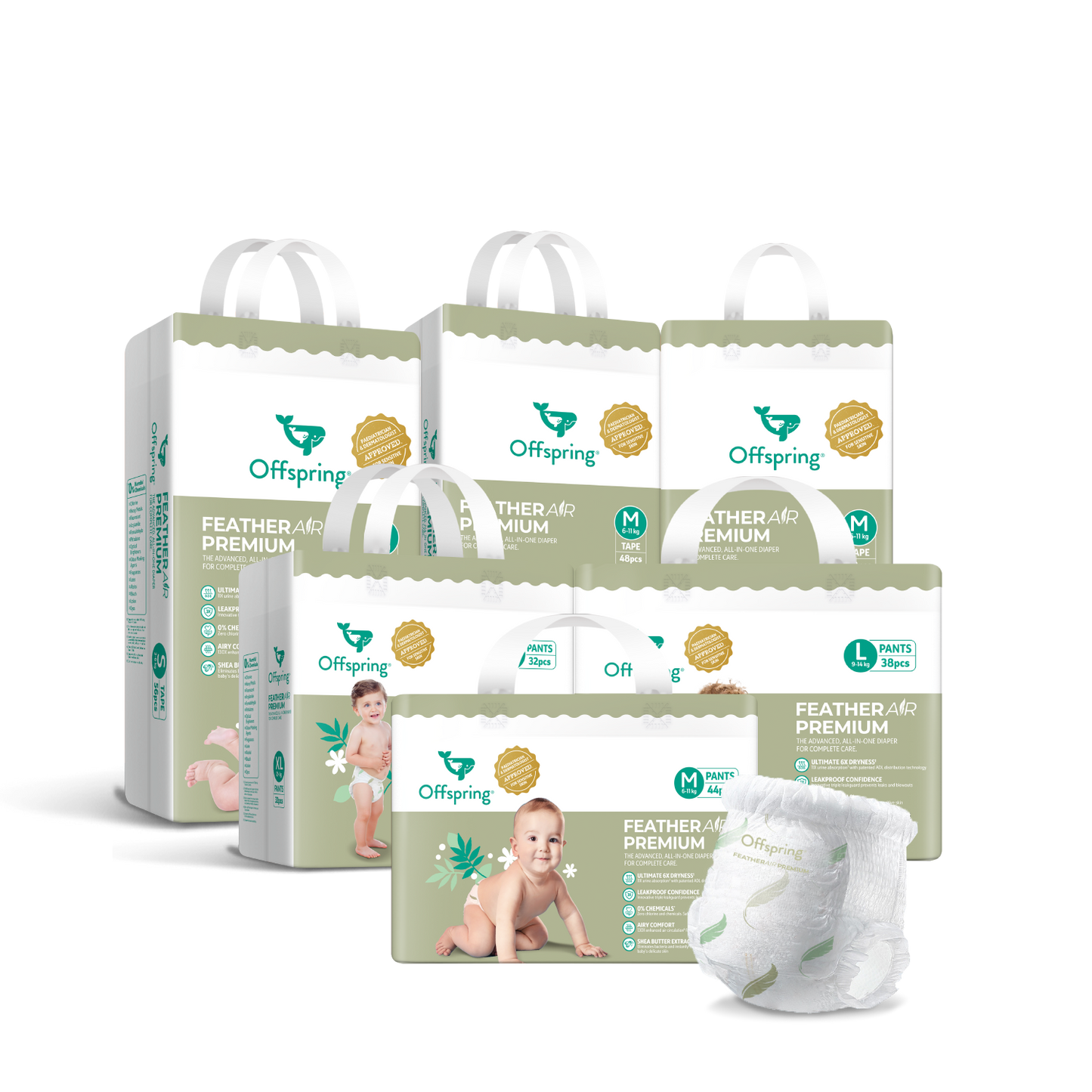 Offspring® FeatherAir Premium Diapers - 6 Pack Bundle