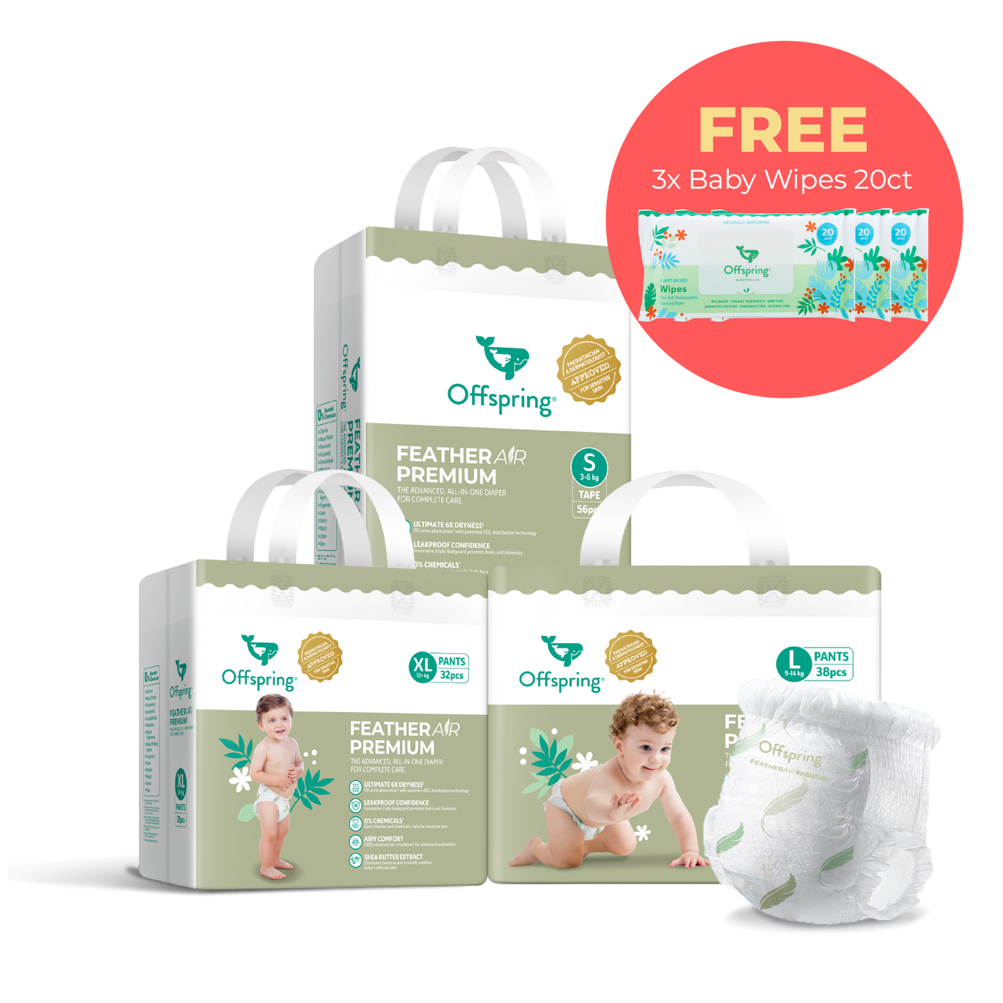 Offspring® FeatherAir Premium Diapers - 3 Pack Bundle